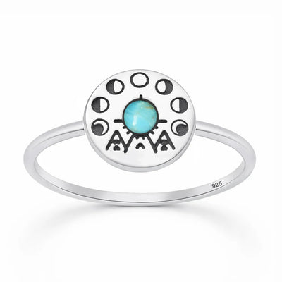 Sterling Silver Oxidized And Polished Tribal Moon Phase Turquoise Stone Ring
