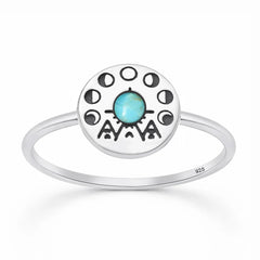 Sterling Silver Oxidized And Polished Tribal Moon Phase Turquoise Stone Ring