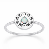 Sterling Silver Oxidized And Polished Tribal Moon Phase White Lab Opal Ring