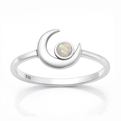 Sterling Silver Oxidized And Polished Crescent Moon Moonstone Stone Ring