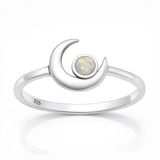 Sterling Silver Oxidized And Polished Crescent Moon Moonstone Stone Ring
