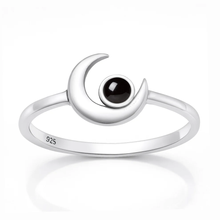 Load image into Gallery viewer, Sterling Silver Oxidized And Polished Crescent Moon Black Onyx Stone Ring