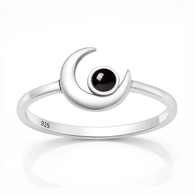 Sterling Silver Oxidized And Polished Crescent Moon Black Onyx Stone Ring