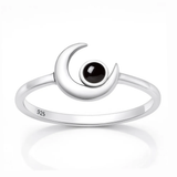 Sterling Silver Oxidized And Polished Crescent Moon Black Onyx Stone Ring