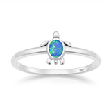 Sterling Silver Oxidized And Polished Turtle Blue Lab Opal Ring