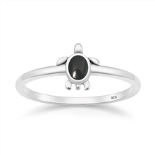 Load image into Gallery viewer, Sterling Silver Oxidized And Polished Turtle Black Onyx Stone Ring