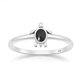 Sterling Silver Oxidized And Polished Turtle Black Onyx Stone Ring