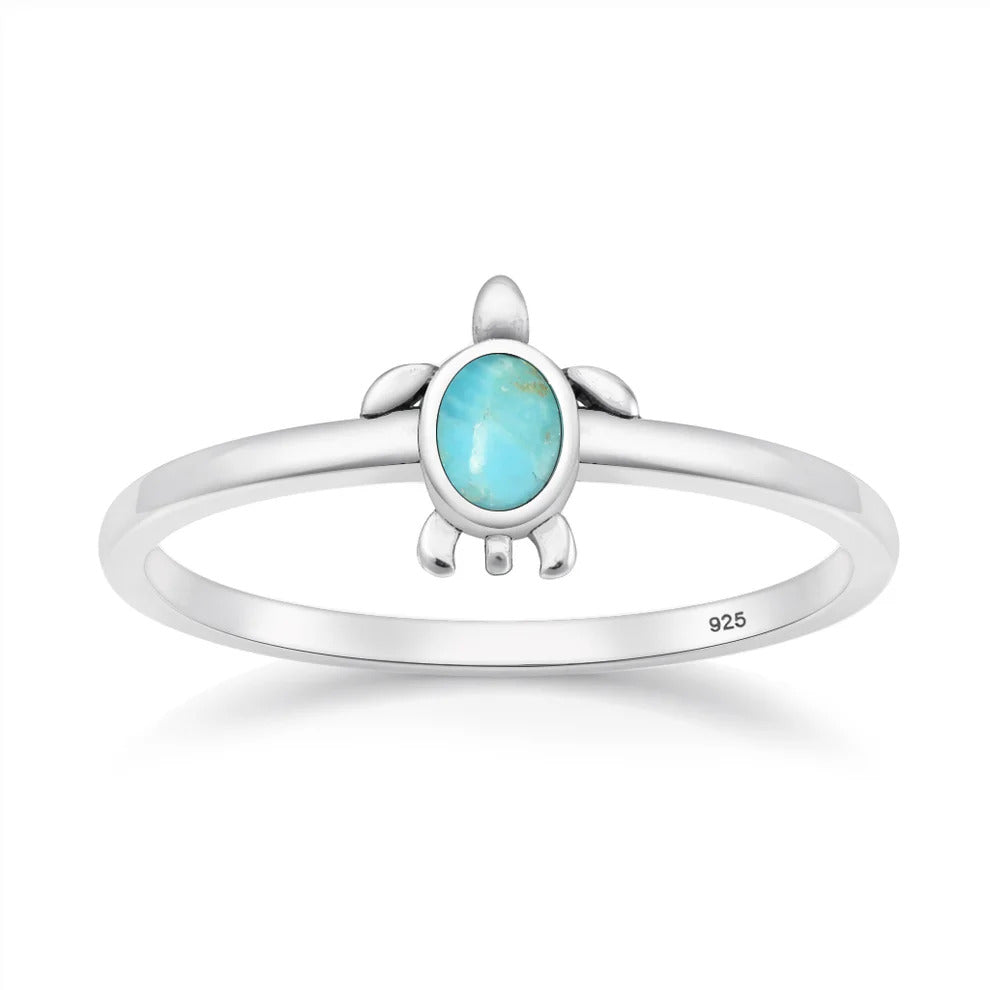 Sterling Silver Oxidized And Polished Turtle Turquoise Stone Ring