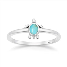 Load image into Gallery viewer, Sterling Silver Oxidized And Polished Turtle Turquoise Stone Ring