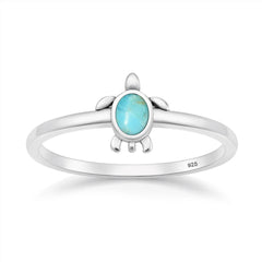 Sterling Silver Oxidized And Polished Turtle Turquoise Stone Ring