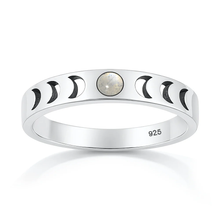 Load image into Gallery viewer, Sterling Silver Oxidized And Polished Moon Phases Moonstone Stone Ring