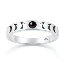 Load image into Gallery viewer, Sterling Silver Oxidized And Polished Moon Phases Black Onyx Stone Ring