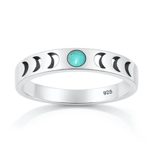 Load image into Gallery viewer, Sterling Silver Oxidized And Polished Moon Phases Genuine Turquoise Stone Ring