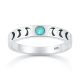 Sterling Silver Oxidized And Polished Moon Phases Genuine Turquoise Stone Ring