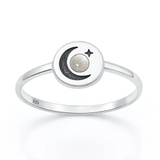 Sterling Silver Oxidized And Polished Moon And Star Moonstone Stone Ring