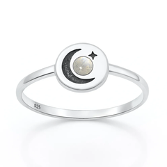 Sterling Silver Oxidized And Polished Moon And Star Moonstone Stone Ring