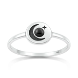 Sterling Silver Oxidized And Polished Moon And Star Black Onyx Stone Ring