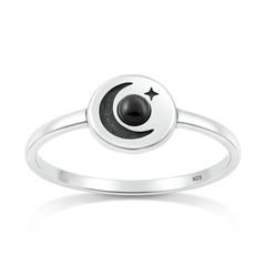 Sterling Silver Oxidized And Polished Moon And Star Black Onyx Stone Ring