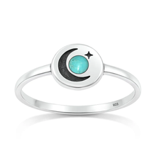 Load image into Gallery viewer, Sterling Silver Oxidized And Polished Moon And Star Genuine Turquoise Stone Ring