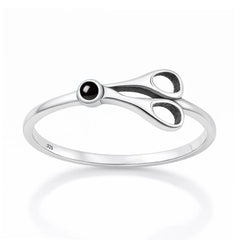 Sterling Silver Oxidized And Polished Scissors Black Agate Stone Ring