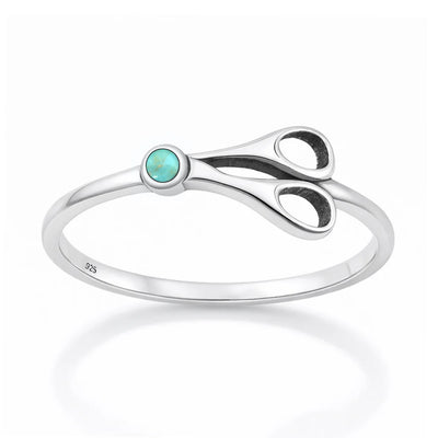 Sterling Silver Oxidized And Polished Scissors Turquoise Stone Ring