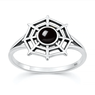 Sterling Silver Oxidized And Polished Bat Black Onyx Stone Ring