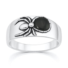 Load image into Gallery viewer, Sterling Silver Oxidized And Polished Black Agate Stone Spider Ring