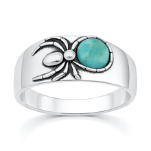Load image into Gallery viewer, Sterling Silver Oxidized And Polished Spider Genuine Turquoise Stone Ring
