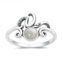 Load image into Gallery viewer, Sterling Silver Oxidized And Polished Octopus Tentacles Moonstone Ring