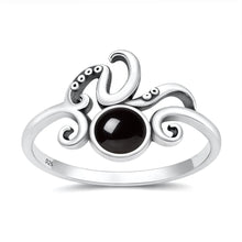 Load image into Gallery viewer, Sterling Silver Oxidized And Polished Octopus Tentacles Black Agate Stone Ring