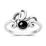 Sterling Silver Oxidized And Polished Octopus Tentacles Black Agate Stone Ring