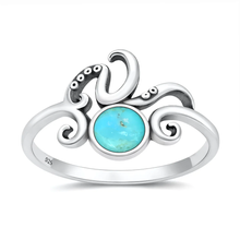 Load image into Gallery viewer, Sterling Silver Oxidized And Polished Tentacles Turquoise Stone Ring