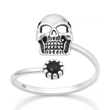 Load image into Gallery viewer, Sterling Silver Oxidized And Polished Skull Black Onyx Stone Ring