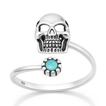 Load image into Gallery viewer, Sterling Silver Oxidized And Polished Skull Turquoise Stone Ring