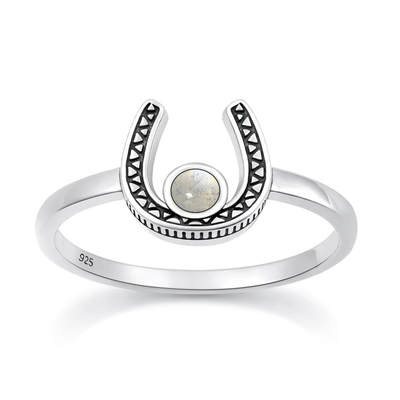 Sterling Silver Oxidized And Polished Horseshoe Moonstone Stone Ring