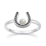 Sterling Silver Oxidized And Polished Horseshoe Moonstone Stone Ring