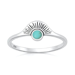 Sterling Silver Oxidized And Polished Sunburst Turquoise Stone Ring