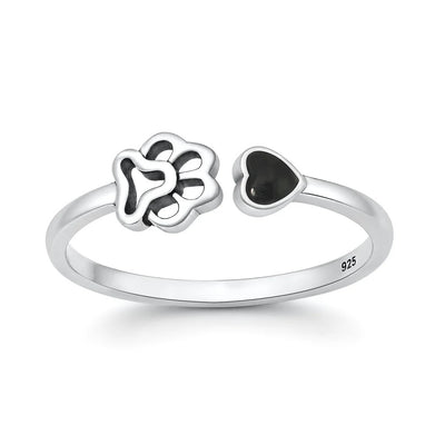 Sterling Silver Oxidized And Polished Paw Print Black Onyx Ring