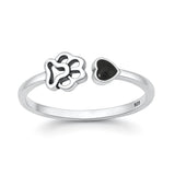 Sterling Silver Oxidized And Polished Paw Print Black Onyx Ring