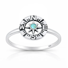 Load image into Gallery viewer, Sterling Silver Oxidized And Polished Compass Genuine Turquoise Stone Ring
