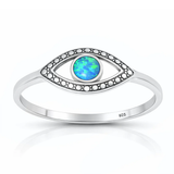 Sterling Silver Oxidized And Polished Evil Eye Blue Lab Opal Ring