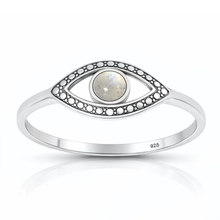 Load image into Gallery viewer, Sterling Silver Oxidized And Polished Evil Eye Moonstone Stone Ring