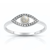 Sterling Silver Oxidized And Polished Evil Eye Moonstone Stone Ring