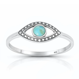 Sterling Silver Oxidized And Polished Evil Eye Genuine Turquoise Stone Ring