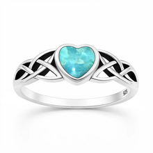Load image into Gallery viewer, Sterling Silver Oxidized And Polished Celtic Heart Turquoise Stone Ring