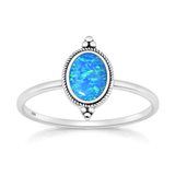 Sterling Silver Oxidized And Polished Vintage Style Blue Lab Opal Ring