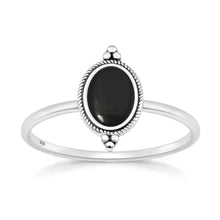 Load image into Gallery viewer, Sterling Silver Oxidized And Polished Vintage Style Black Agate Stone Ring