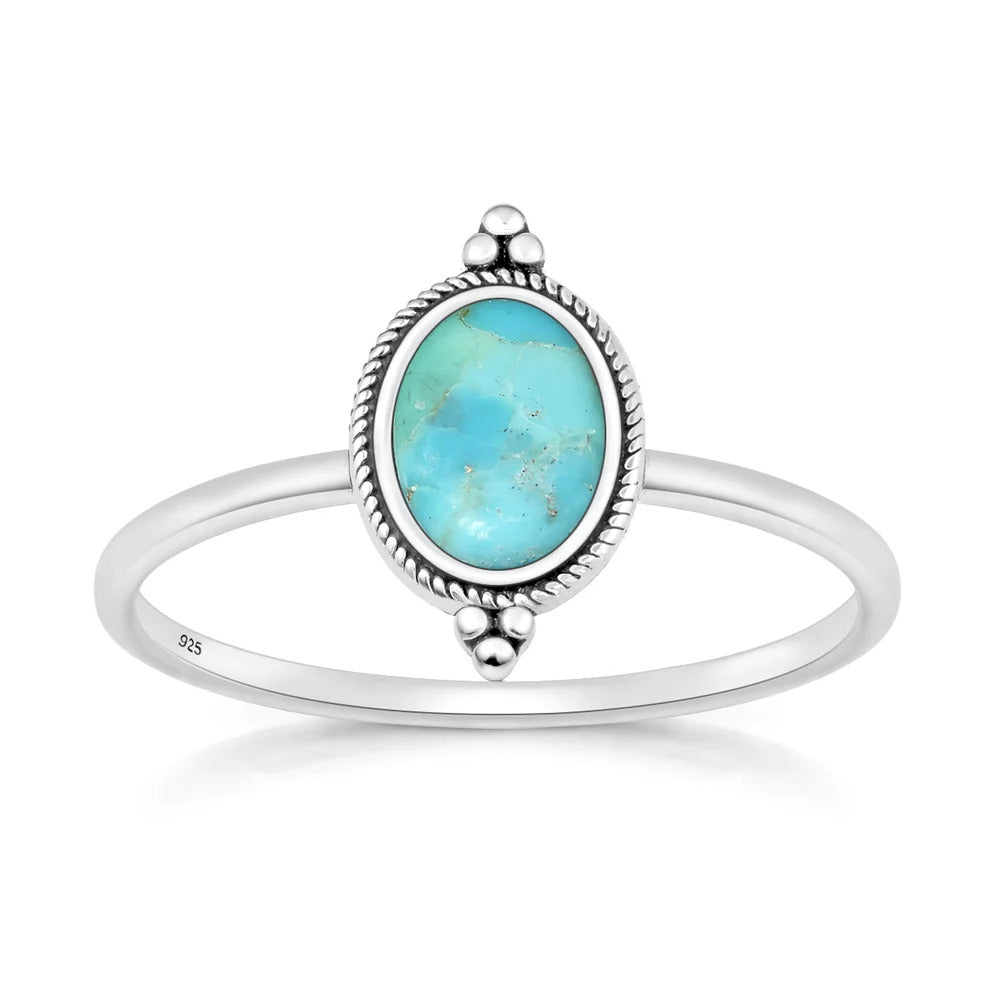 Sterling Silver Oxidized And Polished Bali Style Turquoise Ring