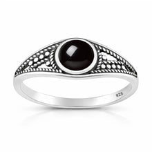 Load image into Gallery viewer, Sterling Silver Oxidized And Polished 8.2mm Black Agate Stone Ring