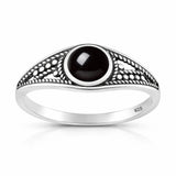 Sterling Silver Oxidized And Polished 8.2mm Black Agate Stone Ring